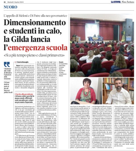 Oggi su La Nuova. Dimensionamento e studenti in calo. La Gilda lancia l&#039;emergenza scuola