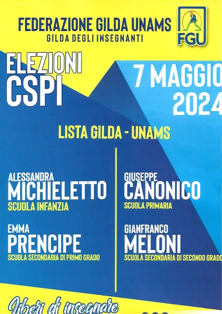 Elezioni CSPI. Vota la lista GILDA-UNAMS. I Candidati e le loro foto