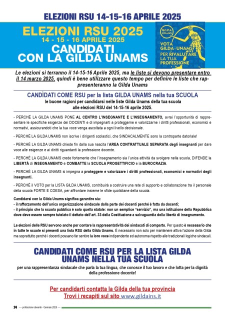 Elezioni RSU 14/16 aprile 25. Perchè votare GILDA UNAMS