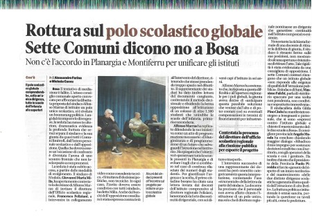 Oggi su La Nuova. Rottura sul polo scolastico globale. Sette comuni dicono no a Bosa