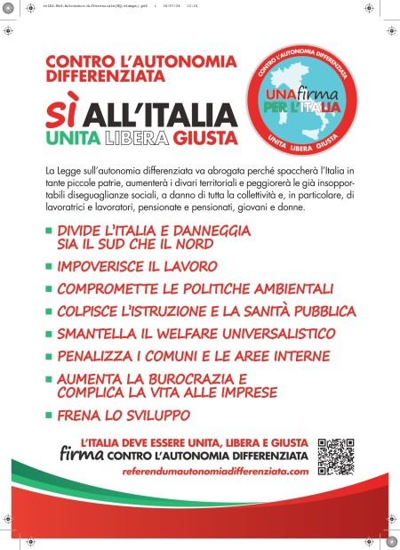 CONTRO L’AUTONOMIA DIFFERENZIATA e contro la distruzione della Scuola della Repubblica bisogna raggiungere almeno 1 milione di firme.